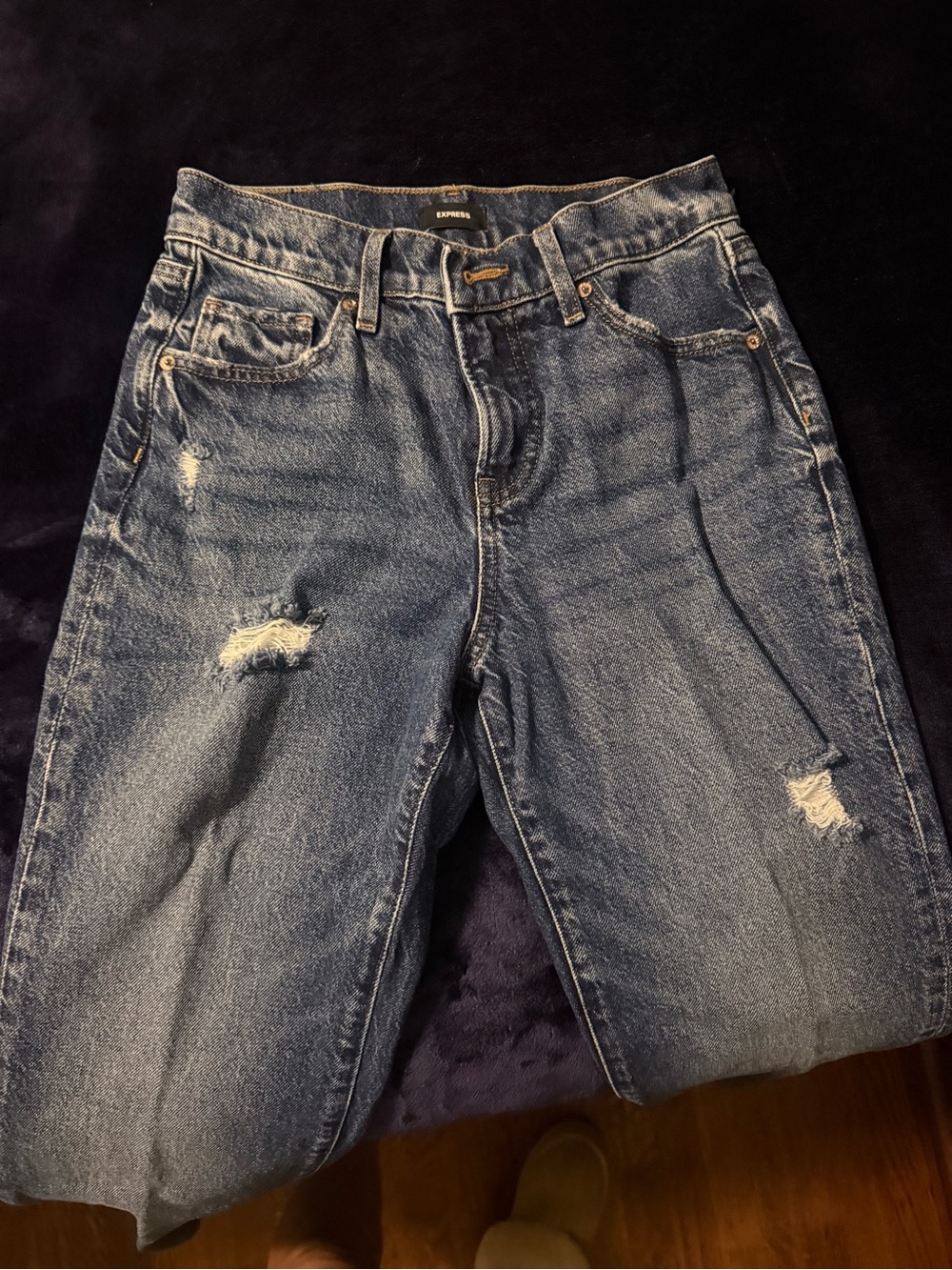 Express Women's Distressed Boyfriend Jeans - Medium Blue